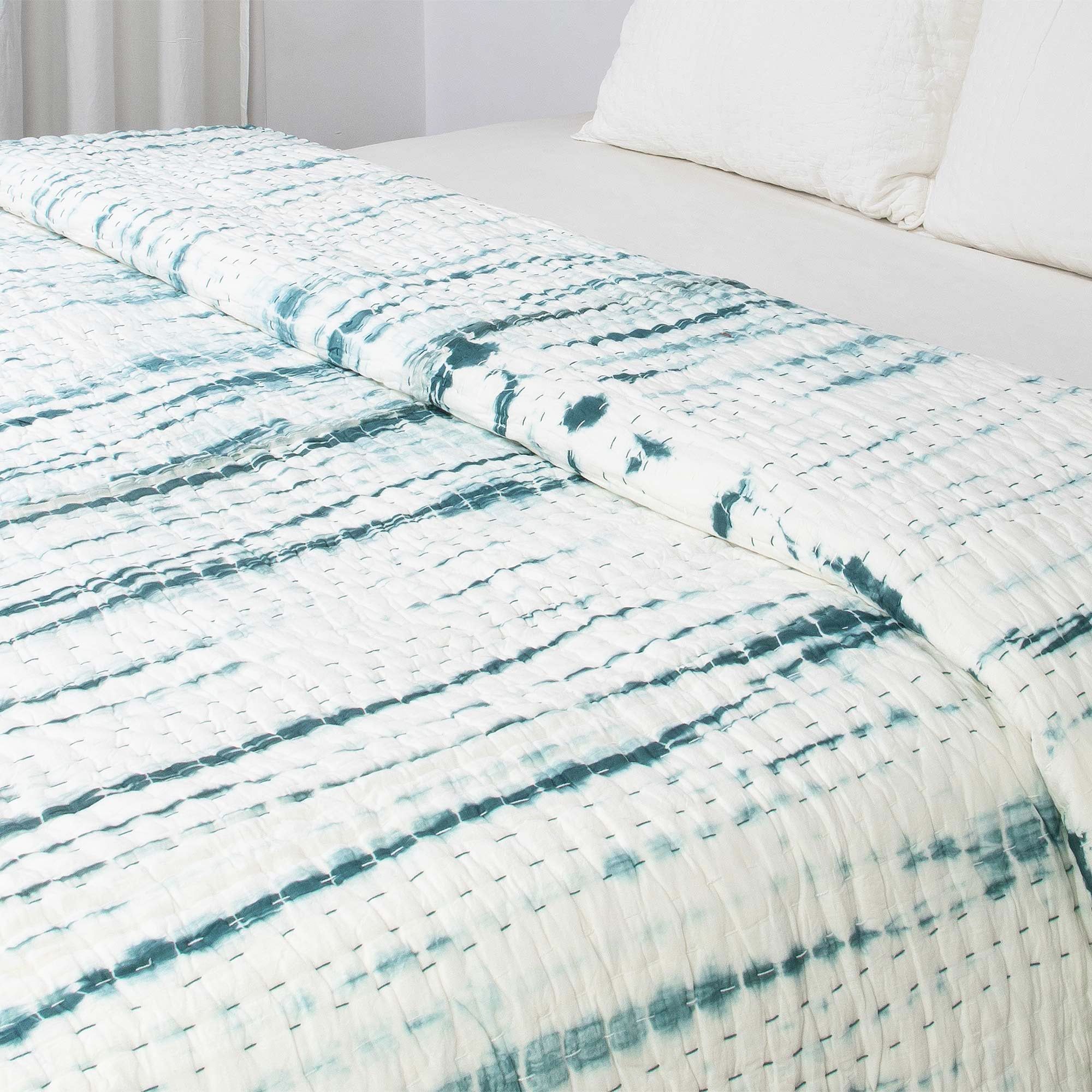 Traditional Handmade Tie Dye Organic Cotton Kantha Blanket Quilt